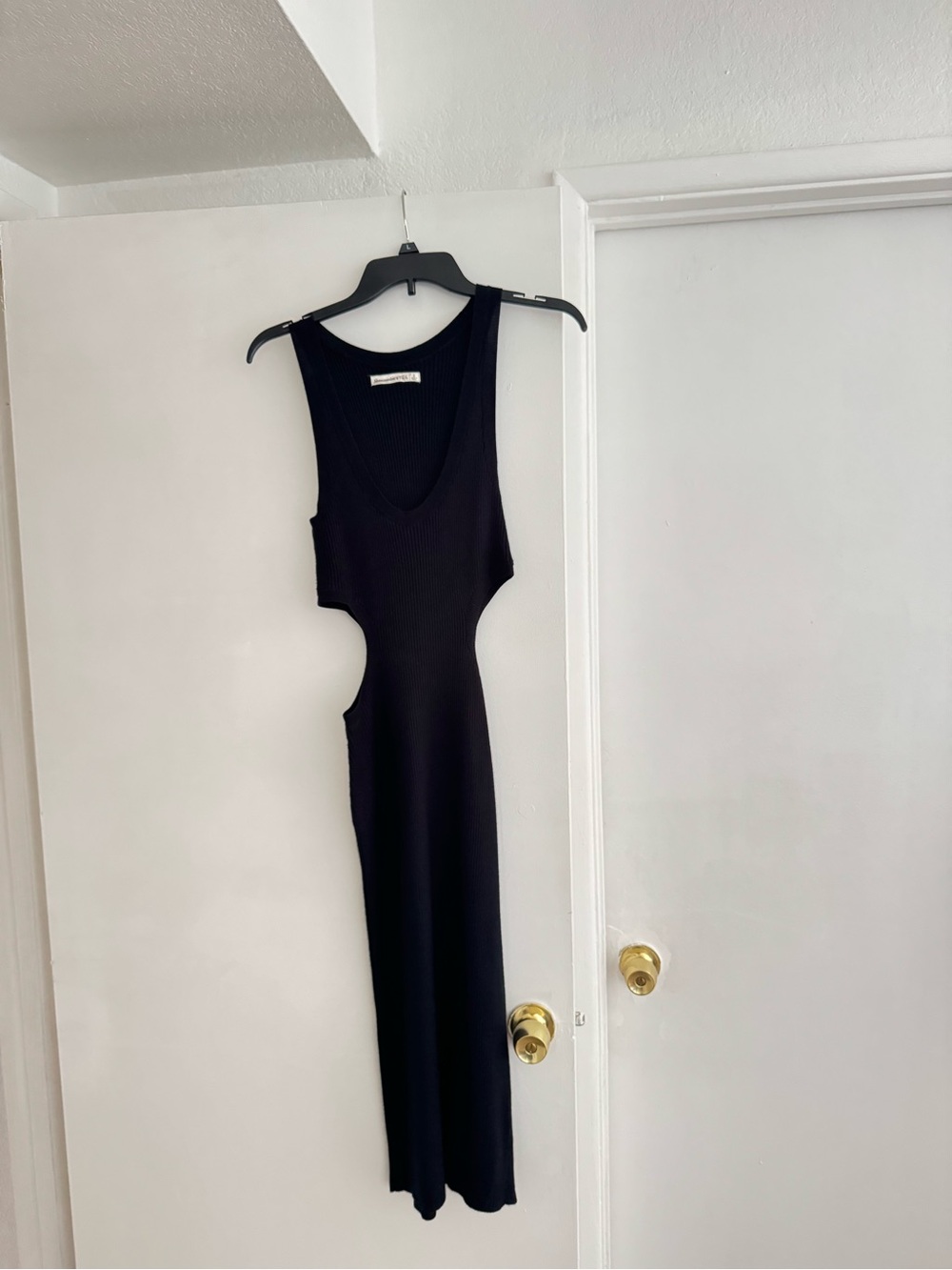 Abercrombie & Fitch Black side Cutout Ribbed midi Maxi Dress